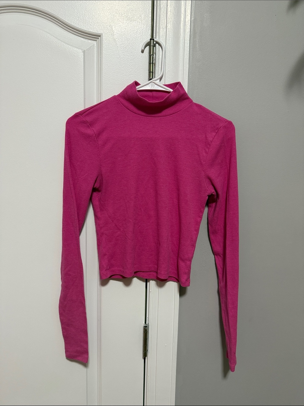 American Eagle Fuchsia Long Sleeve Mock Neck Cropped Top